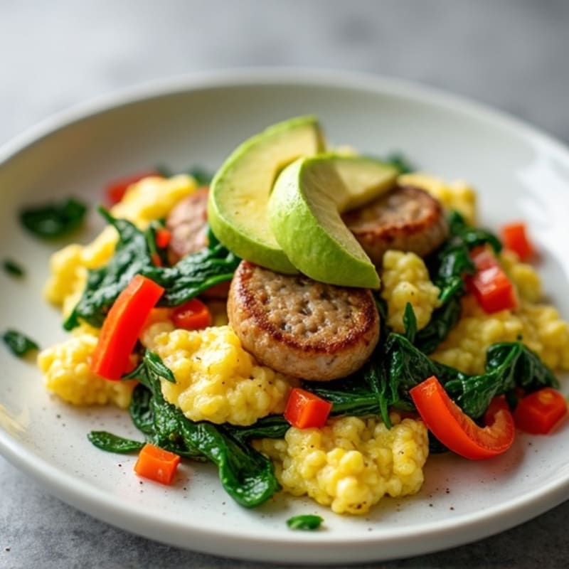 Egg White and Turkey Sausage Scramble with Spinach