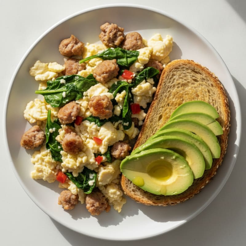 Egg White Scramble with Spinach and Turkey Sausage