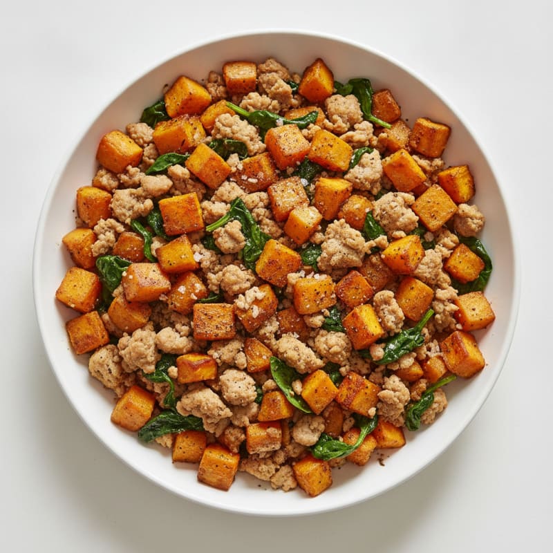 Roasted Sweet Potato and Savory Turkey Hash