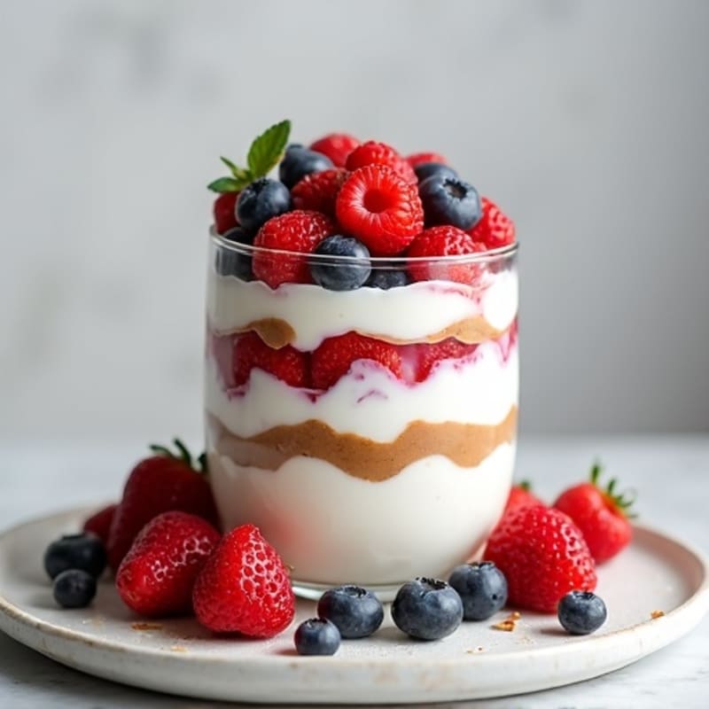 Greek Yogurt Protein Parfait with Mixed Berries and Almond Butter