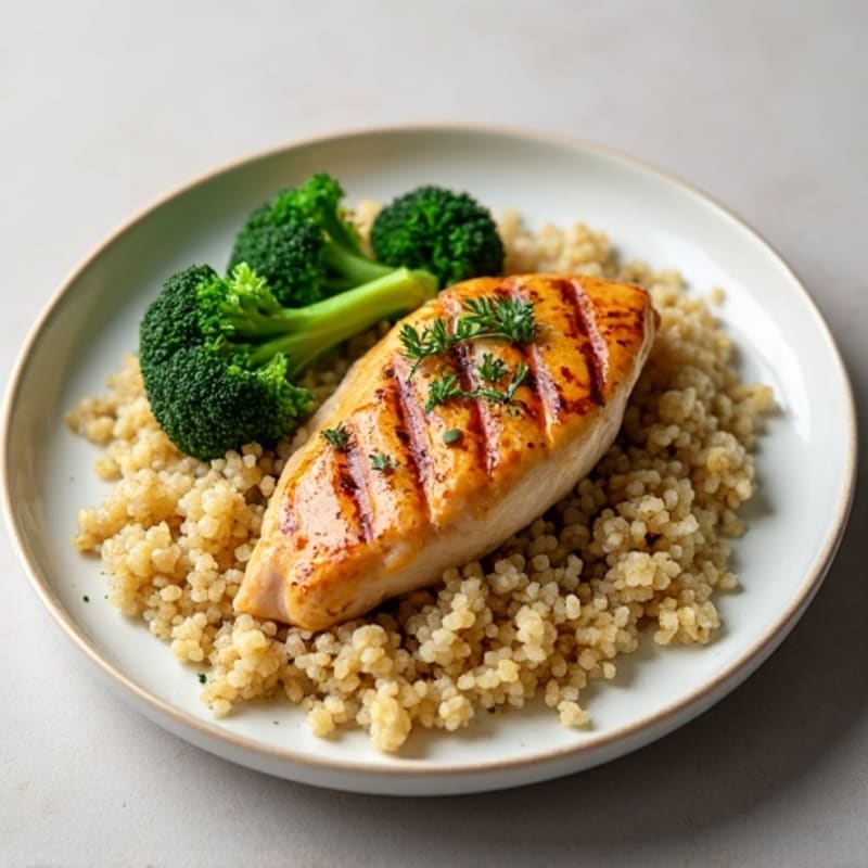 Grilled Chicken Breast with Quinoa and Steamed Broccoli
