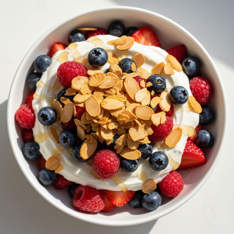 Greek Yogurt Protein Parfait with Mixed Berries and Almonds