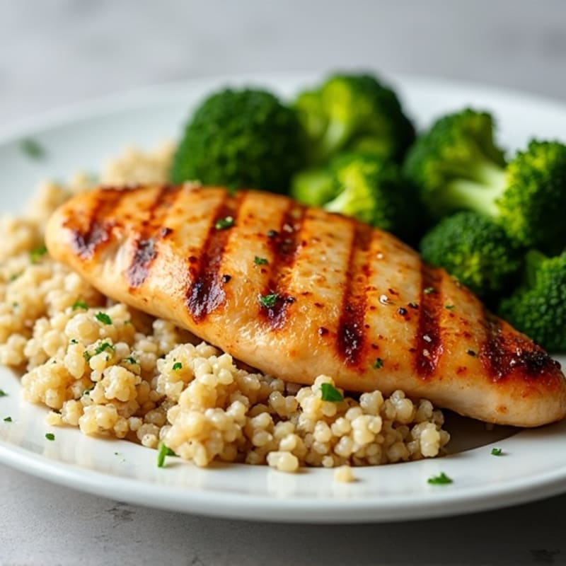 Grilled Chicken Breast with Quinoa and Roasted Broccoli