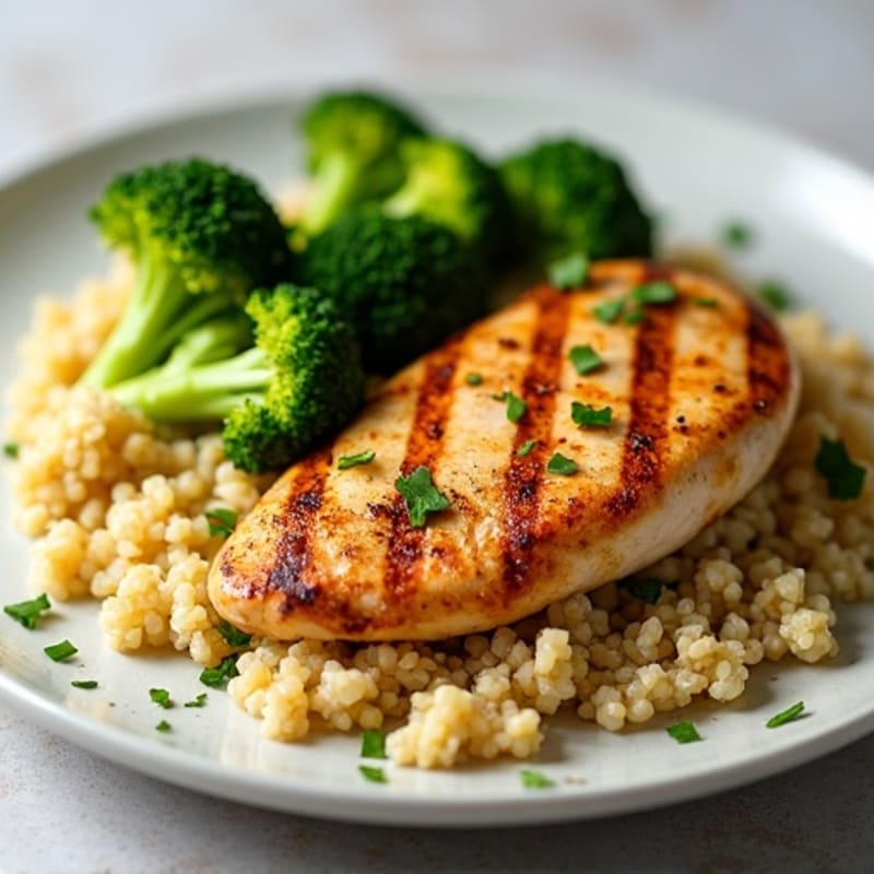 Grilled Chicken Breast with Quinoa and Steamed Broccoli
