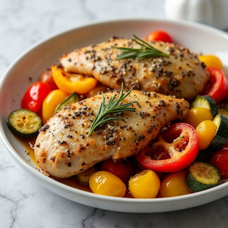Herb-Crusted Sheet Pan Chicken with Roasted Rainbow Vegetables