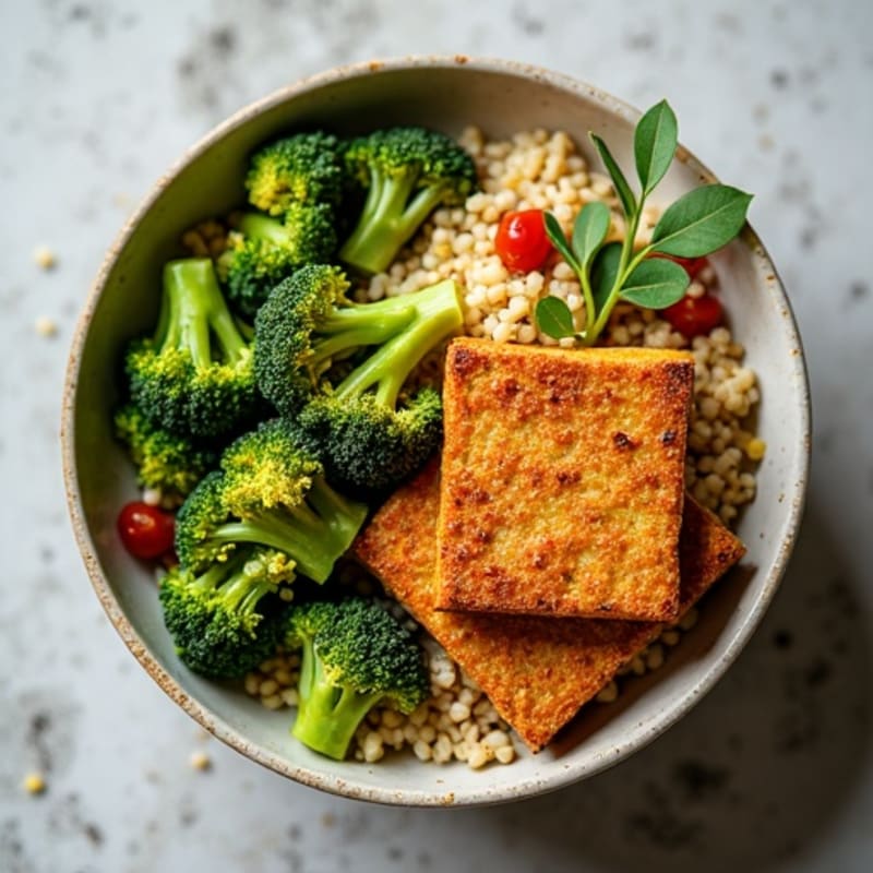 Crispy Baked Tofu with Quinoa and Roasted Broccoli