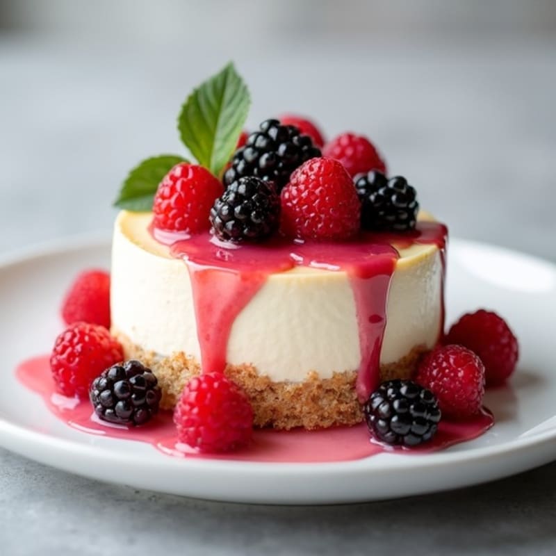Silky Greek Yogurt Protein Cheesecake with Mixed Berries
