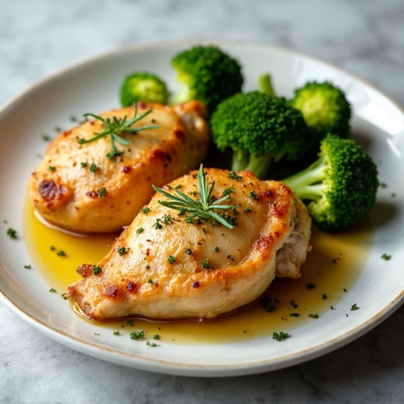 Lemon Herb Roasted Chicken Thighs with Crispy Garlic Broccoli