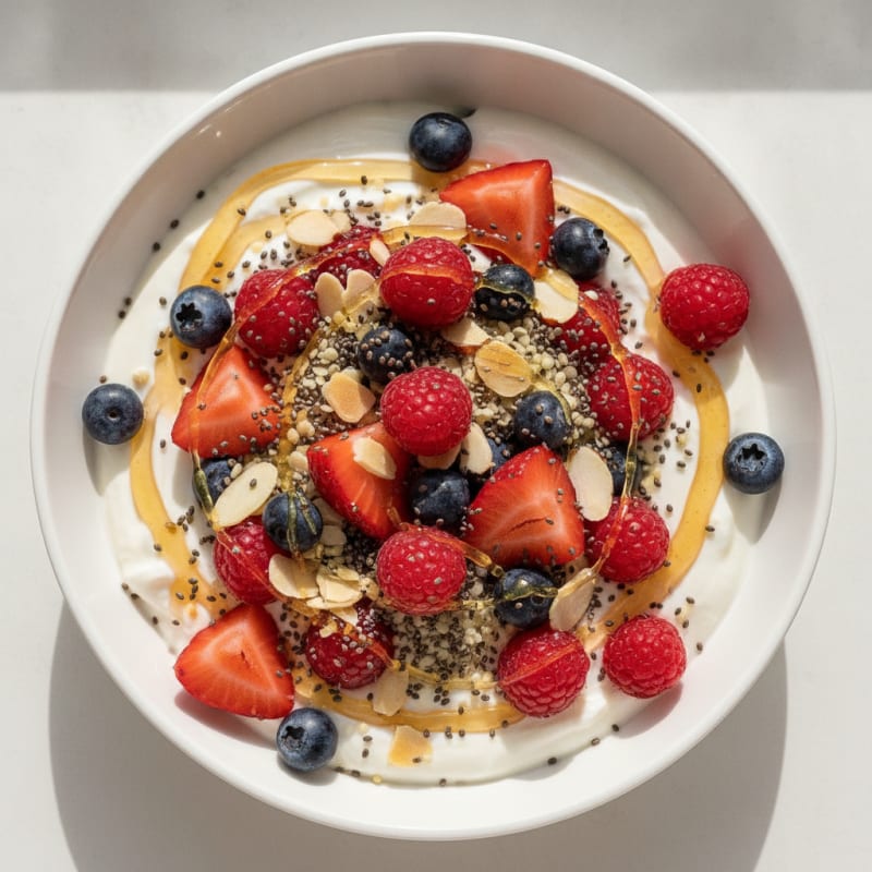 Creamy Greek Yogurt Bowl with Mixed Berries and Chia Seeds