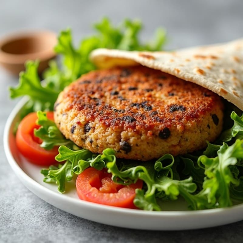 Crispy Black Bean Veggie Burger Wrap with Fresh Greens and Creamy Tahini Dressing