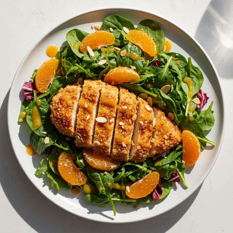 Crispy Chicken Breast Salad with Mixed Greens and Citrus Vinaigrette