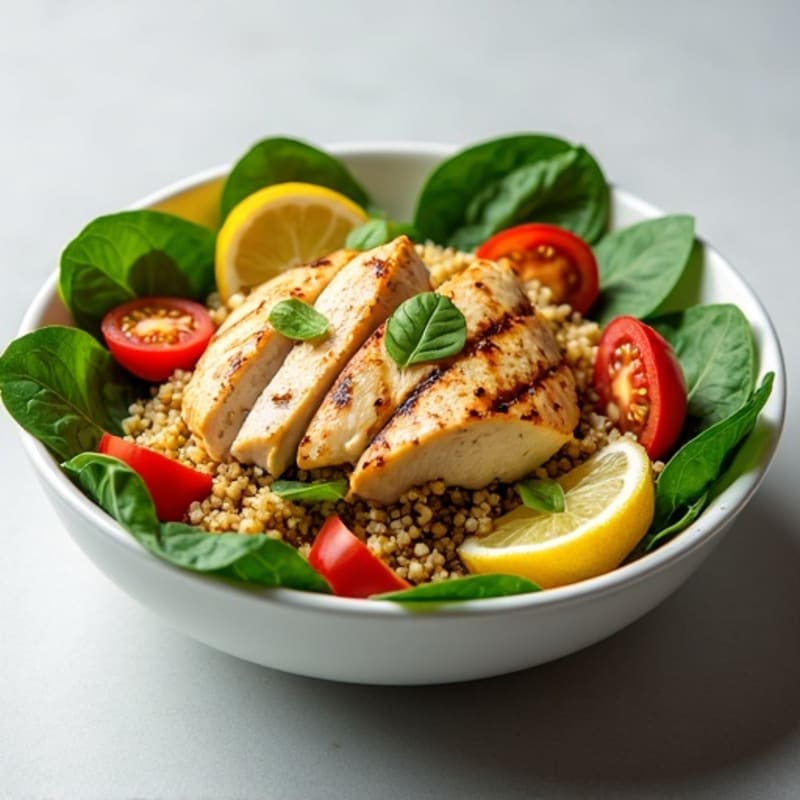 Grilled Chicken and Quinoa Spinach Bowl with Lemon Vinaigrette