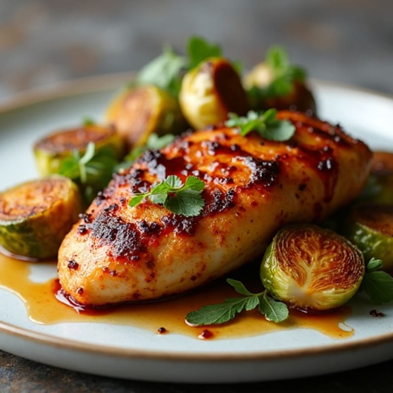 Crispy Chicken with Balsamic-Fig Glaze and Roasted Brussels Sprouts