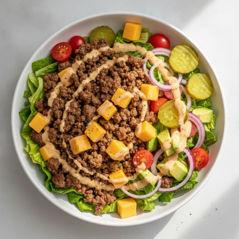 Deconstructed Cheeseburger Bowl with Special Sauce