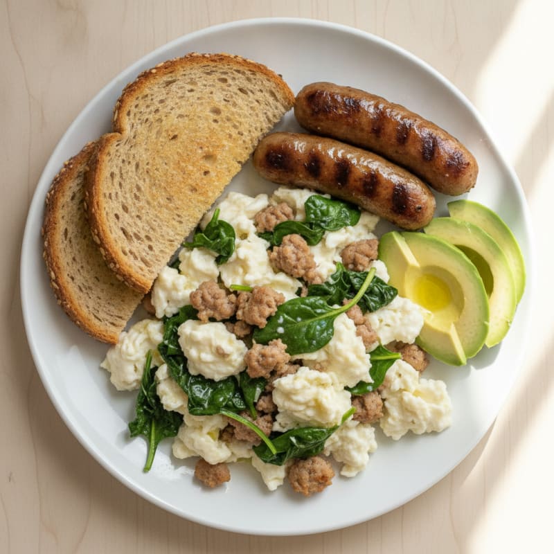 Egg White Scramble with Turkey Sausage and Spinach