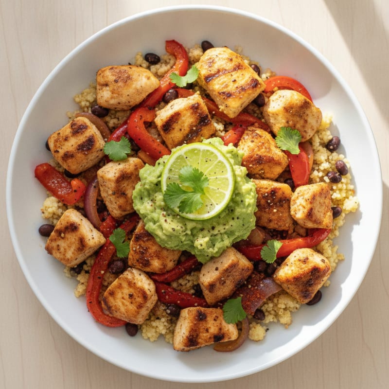 Chicken Burrito Bowl with Roasted Vegetables