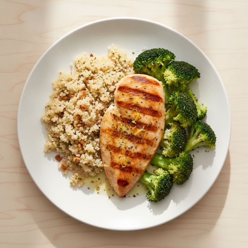 Grilled Chicken Breast with Quinoa and Steamed Broccoli