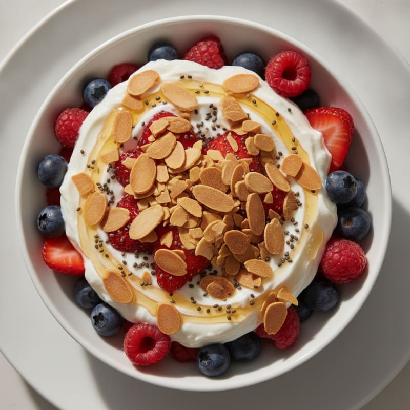 Greek Yogurt Parfait with Mixed Berries and Almond Crunch
