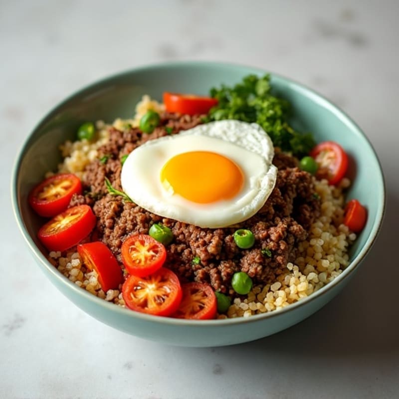 Lean Ground Beef and Crispy Roasted Vegetable Bowl