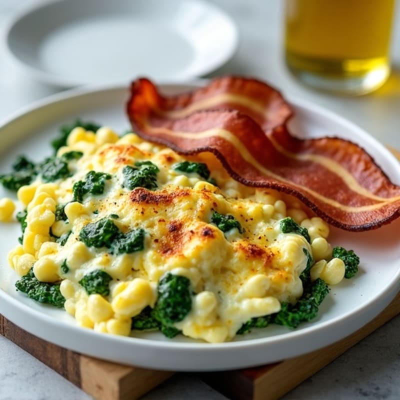 Egg White and Spinach Scramble with Grilled Turkey Bacon