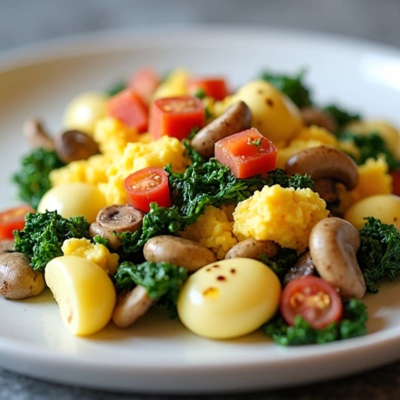 Fluffy Egg White Scramble with Cheesy Spinach and Mushrooms