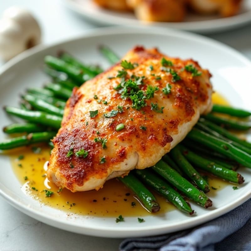 Crispy Garlic Herb Chicken with Roasted Green Beans