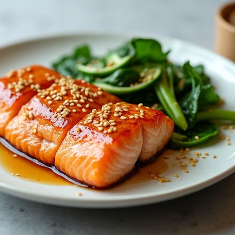 Ginger-Sesame Glazed Salmon with Asian Greens