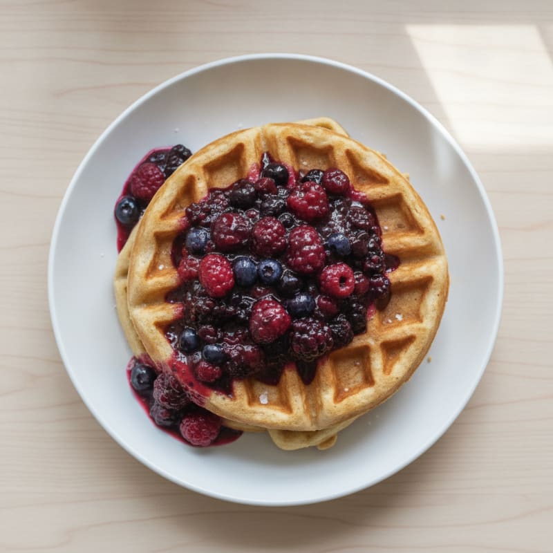 Fluffy Buttermilk-Style Protein Waffles with Berry Compote