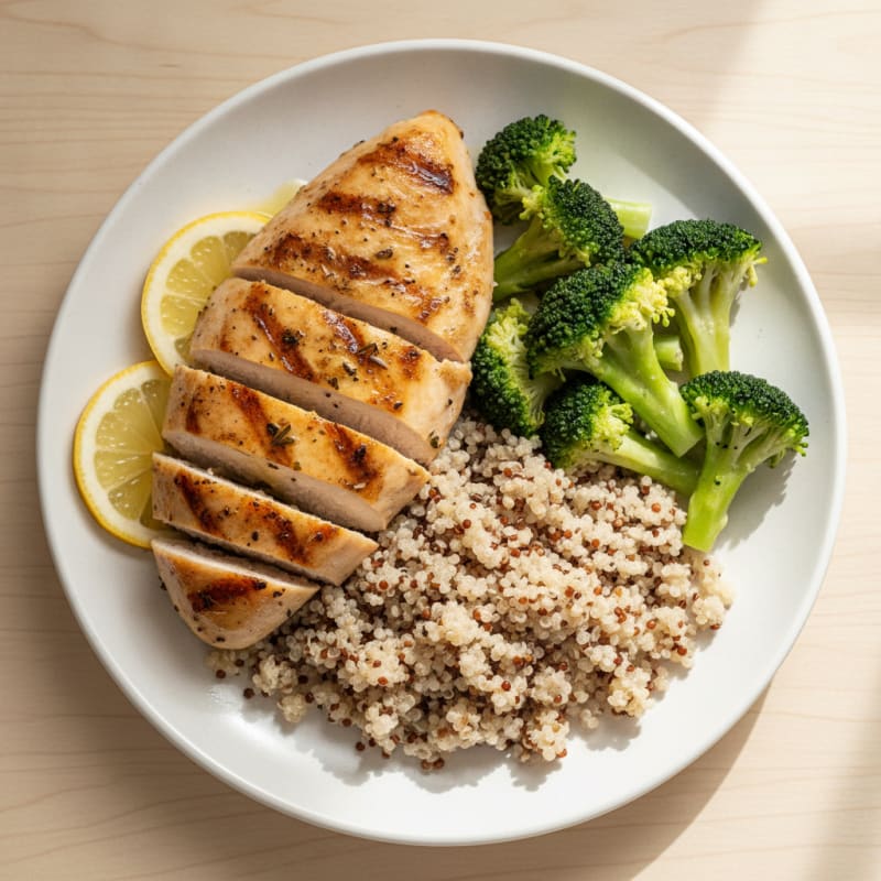 Grilled Chicken Breast with Quinoa and Steamed Broccoli