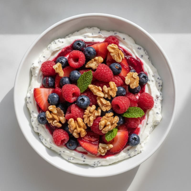 Greek Yogurt Protein Pudding with Mixed Berries