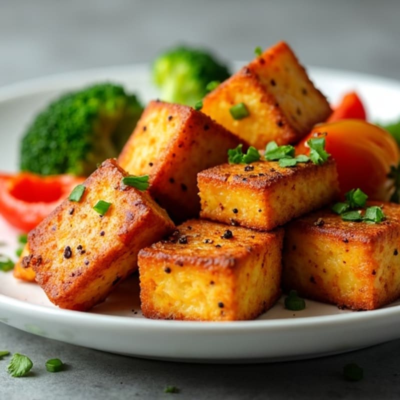 Crispy Baked Tofu with Roasted Broccoli and Bell Peppers