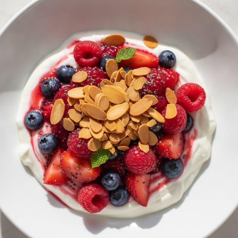 Greek Yogurt Protein Parfait with Mixed Berries and Almonds