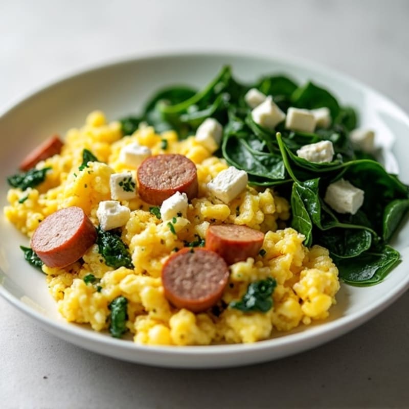 Egg White and Turkey Sausage Scramble with Spinach and Feta