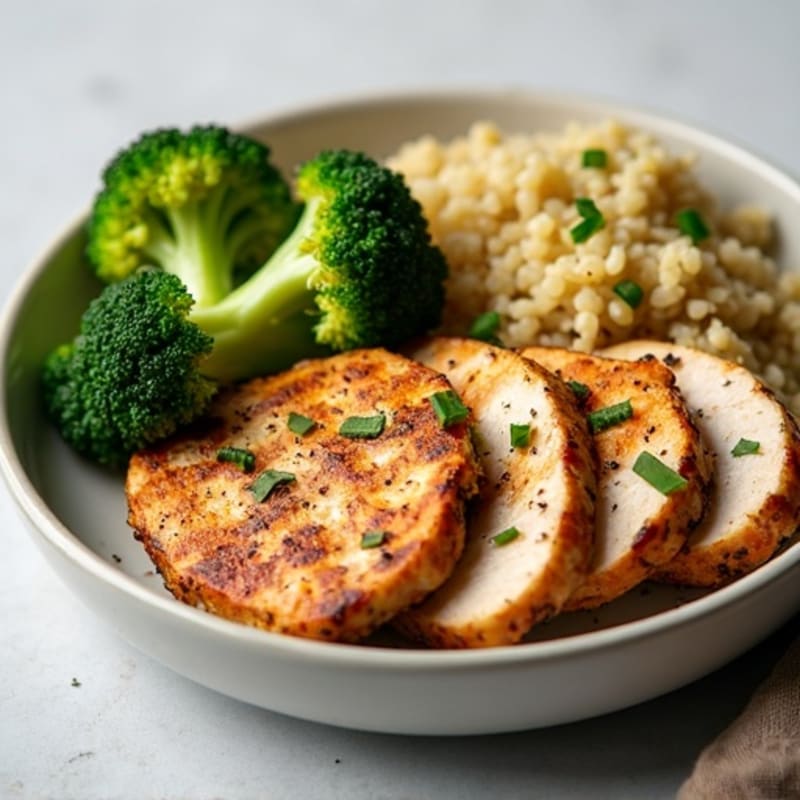 Grilled Chicken Breast with Roasted Broccoli and Quinoa