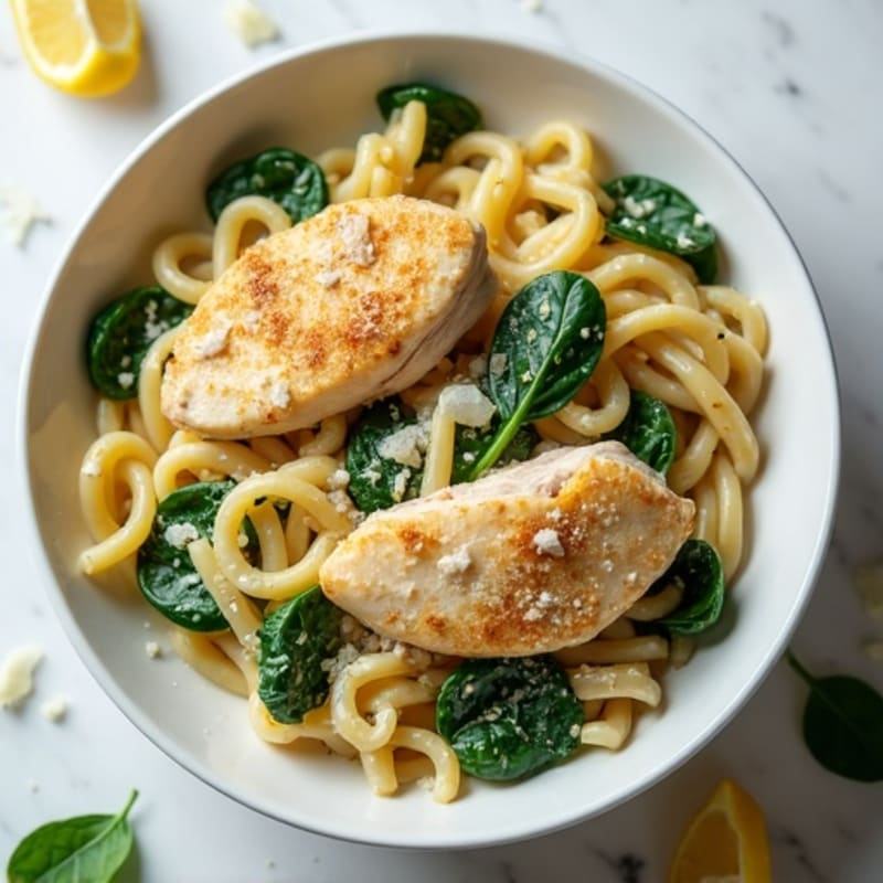 Creamy Lemon Garlic Chicken Pasta with Fresh Spinach