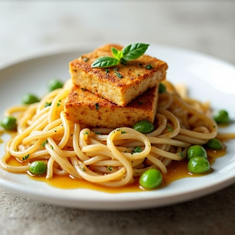 Creamy Peanut-Ginger Rice Noodles with Crispy Tofu
