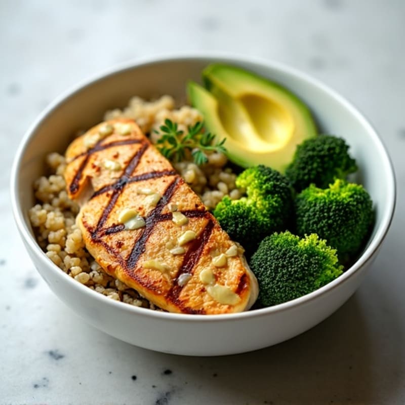 Grilled Chicken and Quinoa Power Bowl with Roasted Broccoli