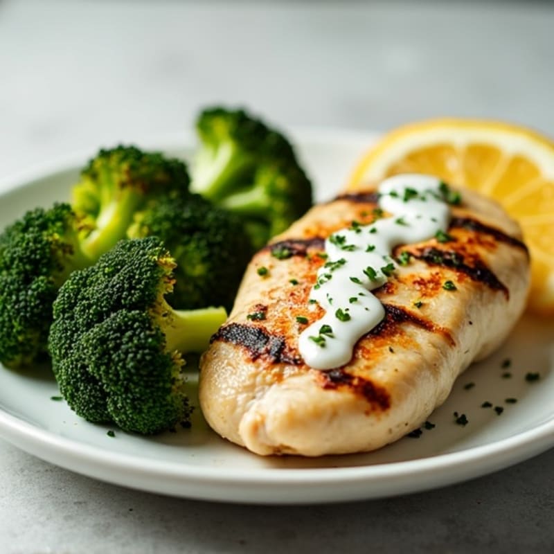 Grilled Lemon Herb Chicken Breast with Roasted Broccoli