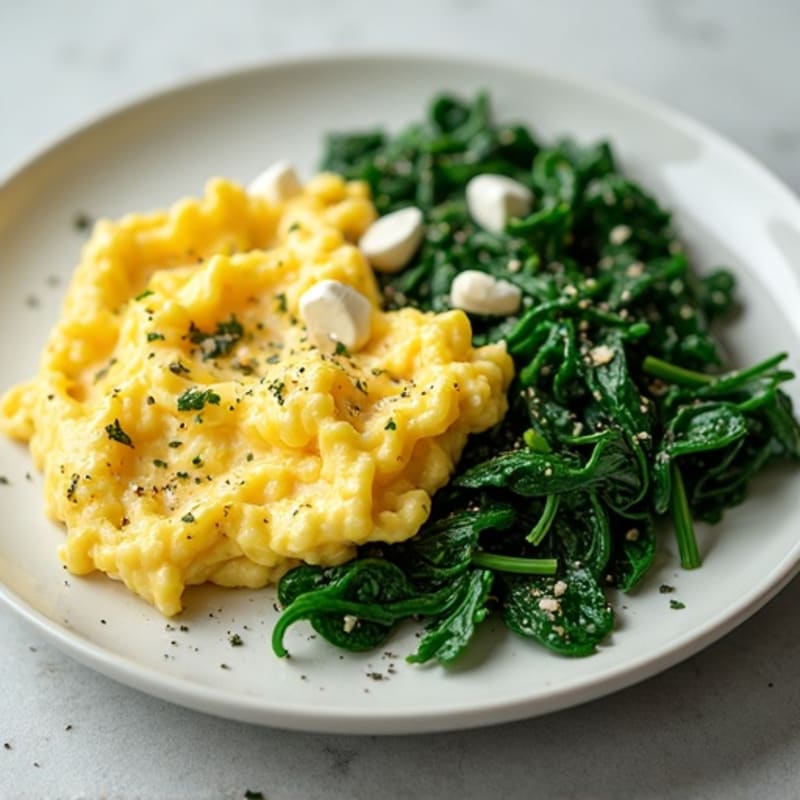 Creamy Herb Scrambled Eggs with Sautéed Greens