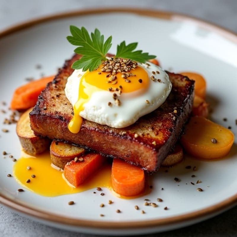 Crispy Slow-Braised Pork Belly with Roasted Root Vegetables