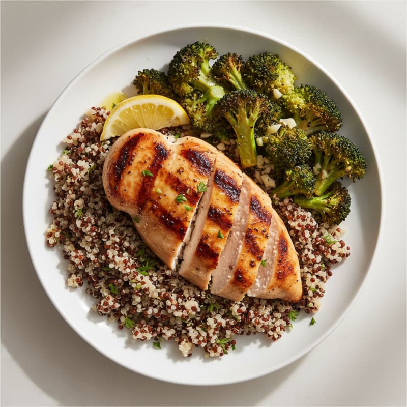 Grilled Chicken Breast with Quinoa and Roasted Broccoli