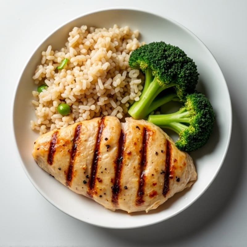 Grilled Chicken Breast with Brown Rice and Roasted Broccoli