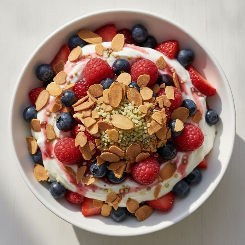 Crunchy Greek Yogurt Parfait with Mixed Berries and Toasted Almonds