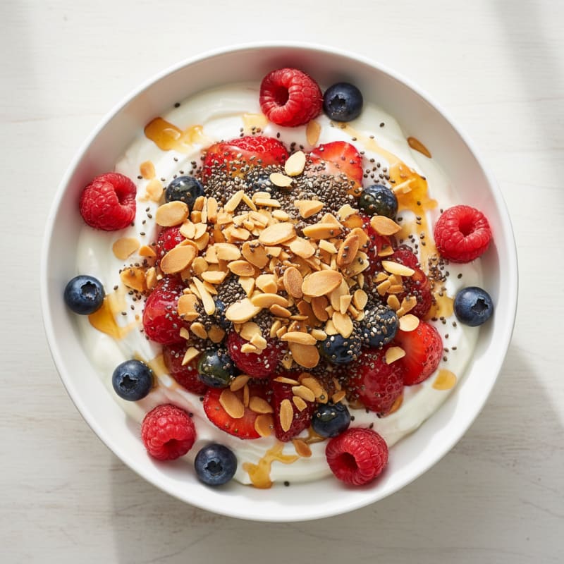 Creamy Greek Yogurt Parfait with Mixed Berries and Crunchy Almonds