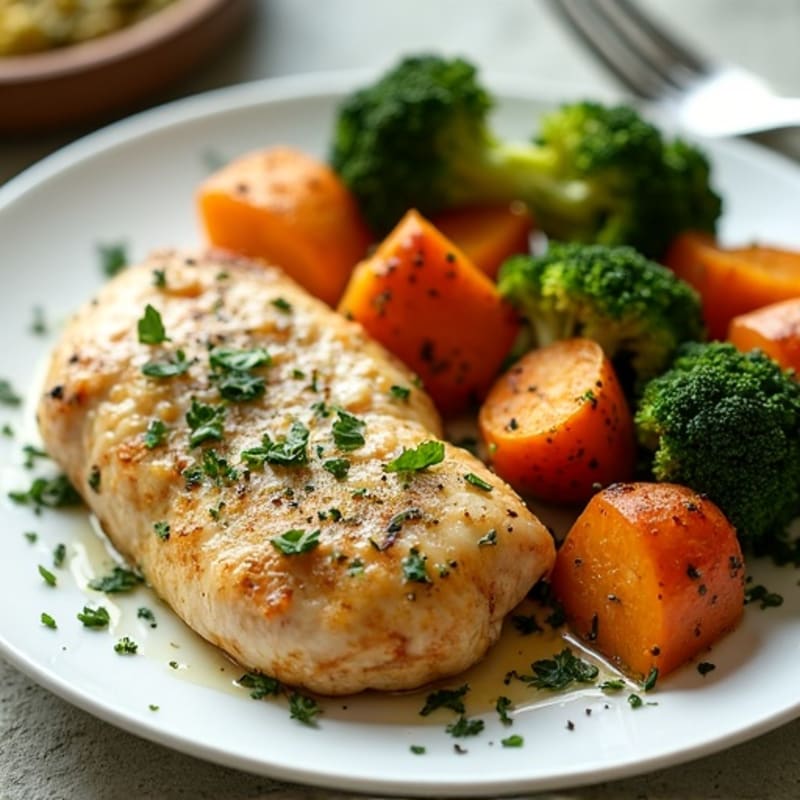 Sheet Pan Lemon Herb Chicken with Roasted Broccoli and Sweet Potatoes