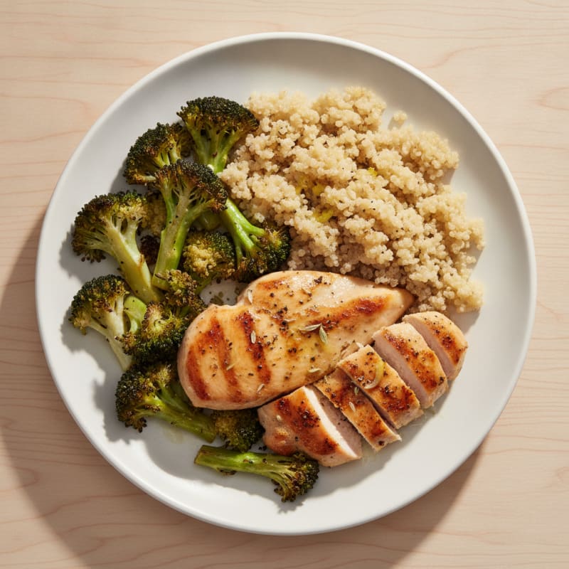Grilled Chicken Breast with Quinoa and Roasted Broccoli