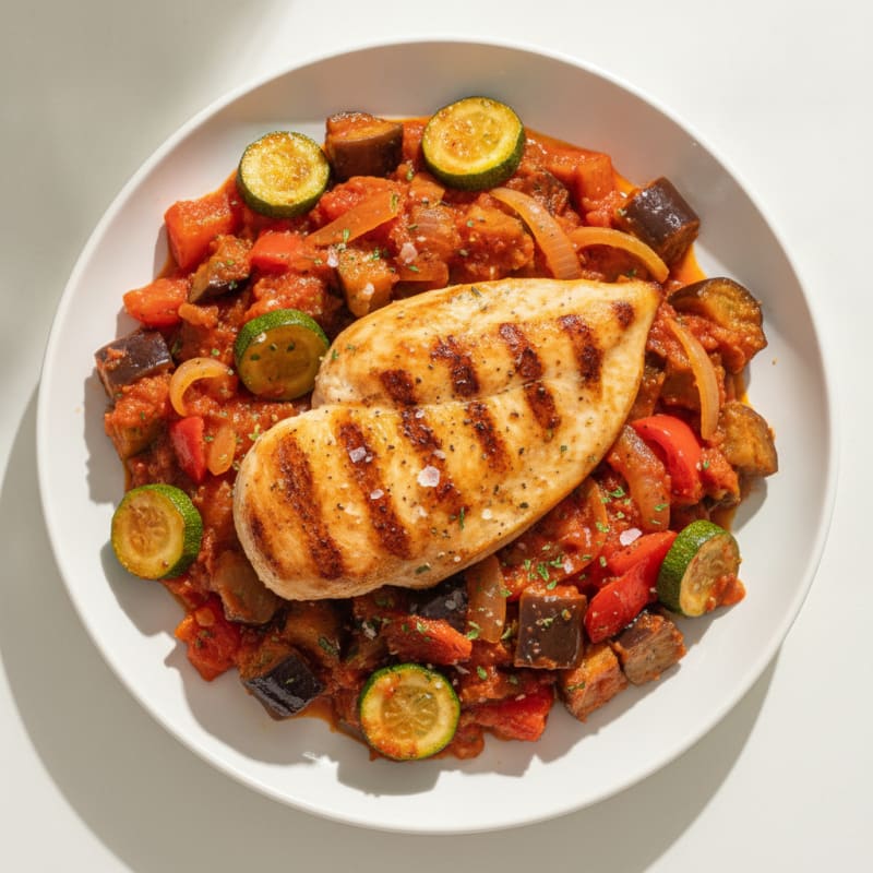 Roasted Vegetable Provencal Ratatouille with Herbed Chicken
