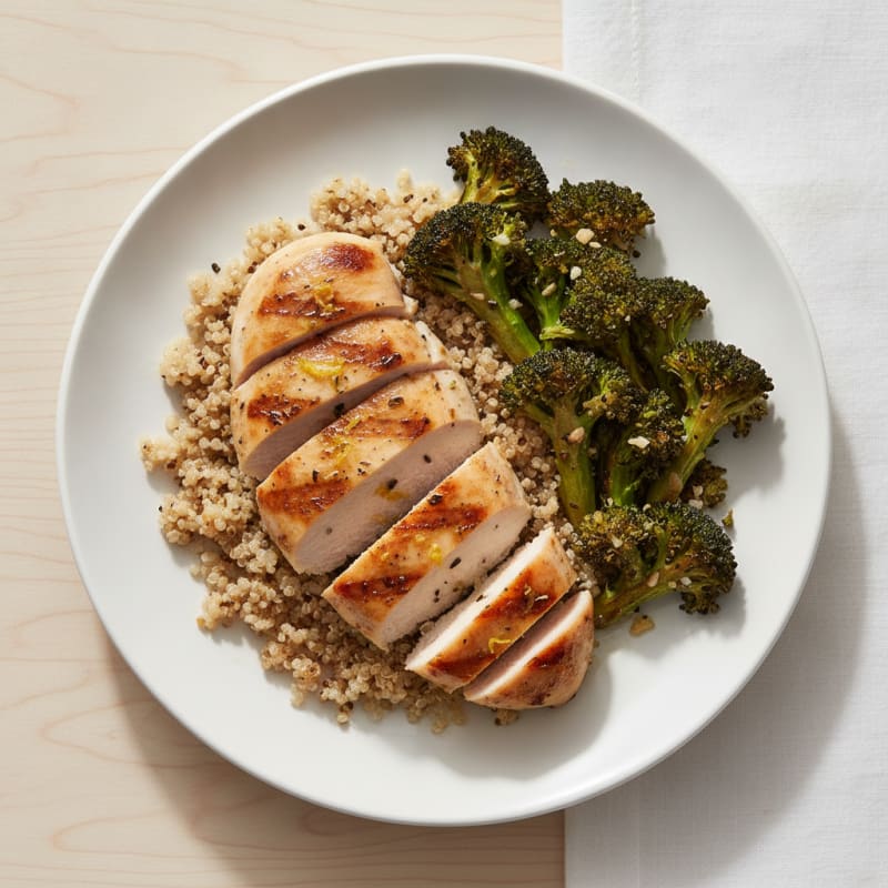 Grilled Chicken Breast with Quinoa and Roasted Broccoli