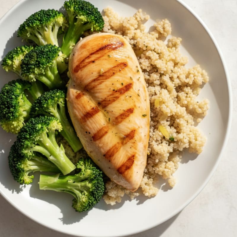 Grilled Chicken Breast with Quinoa and Steamed Broccoli