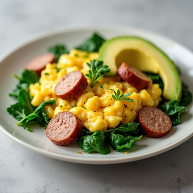 Egg White and Turkey Sausage Scramble with Spinach